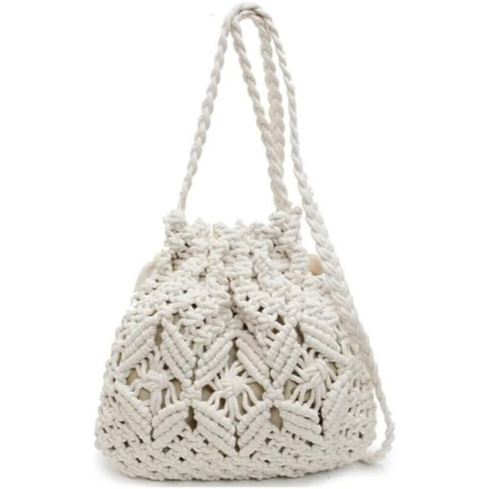 Straw Fabric Tote Bag for Women Y2K Shoulder Handbag with Drawstring